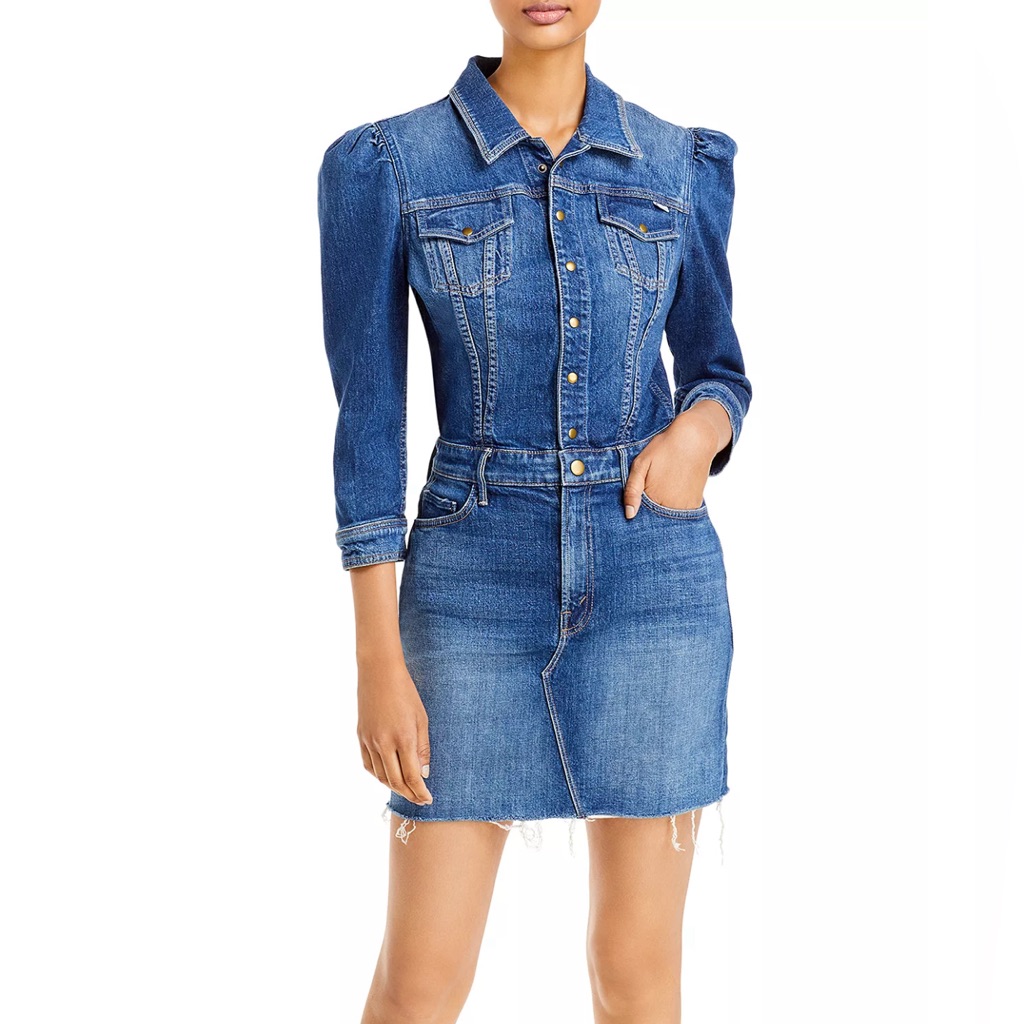 Mother The Puffy Bruiser Mini Denim Jean Dress * Blue Nature Touch Base * Small
